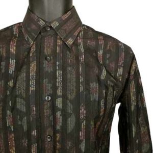 Visconti Uomo Shirt Mens Small Black Floral Print All Over Stripes Button Down